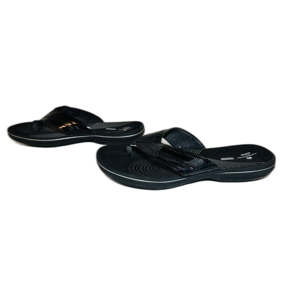 Clarks Cloudsteppers Cushion Patent Black Breeze Flip Flop‎ Sandals Women's 9